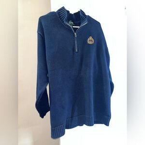 Vintage Ralph Lauren Men's Navy Blue Half-Zip Sweater